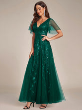 Load image into Gallery viewer, Color=Dark Green | Sequin Deep V-Neck A-Line Evening Dress 4