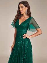 Load image into Gallery viewer, Color=Dark Green | Sequin Deep V-Neck A-Line Evening Dress 5