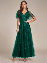 Load image into Gallery viewer, Color=Dark Green | Sequin Deep V-Neck A-Line Evening Dress 1