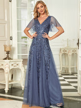 Load image into Gallery viewer, Color=Dusty blue | Sequin Deep V-Neck A-Line Evening Dress-Dusty blue 39