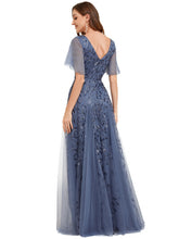 Load image into Gallery viewer, Color=Dusty blue | Sequin Deep V-Neck A-Line Evening Dress-Dusty blue 32