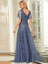Load image into Gallery viewer, Color=Dusty blue | Sequin Deep V-Neck A-Line Evening Dress-Dusty blue 37