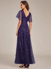Load image into Gallery viewer, Color=Dark Purple | Sequin Deep V-Neck A-Line Evening Dress 3