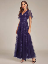 Load image into Gallery viewer, Color=Dark Purple | Sequin Deep V-Neck A-Line Evening Dress 4