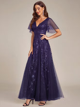 Load image into Gallery viewer, Color=Dark Purple | Sequin Deep V-Neck A-Line Evening Dress 5