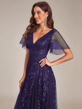 Load image into Gallery viewer, Color=Dark Purple | Sequin Deep V-Neck A-Line Evening Dress 6