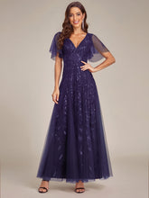 Load image into Gallery viewer, Color=Dark Purple | Sequin Deep V-Neck A-Line Evening Dress 1