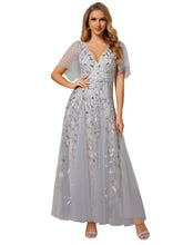 Load image into Gallery viewer, Color=Silver | Sequin Deep V-Neck A-Line Evening Dress 2