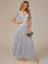 Load image into Gallery viewer, Color=Silver | Sequin Deep V-Neck A-Line Evening Dress 4