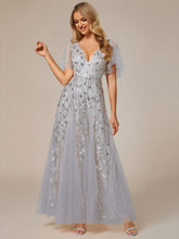 Load image into Gallery viewer, Color=Silver | Sequin Deep V-Neck A-Line Evening Dress 5