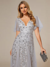 Load image into Gallery viewer, Color=Silver | Sequin Deep V-Neck A-Line Evening Dress 6