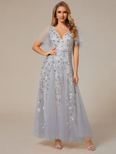 Load image into Gallery viewer, Color=Silver | Sequin Deep V-Neck A-Line Evening Dress 1
