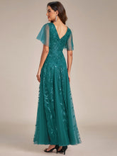 Load image into Gallery viewer, Color=Teal | Sequin Deep V-Neck A-Line Evening Dress 8
