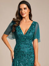 Load image into Gallery viewer, Color=Teal | Sequin Deep V-Neck A-Line Evening Dress 6