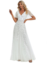 Load image into Gallery viewer, Color=White | Sequin Deep V-Neck A-Line Evening Dress 10