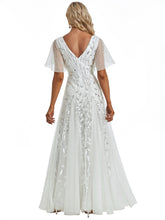 Load image into Gallery viewer, Color=White | Sequin Deep V-Neck A-Line Evening Dress 11