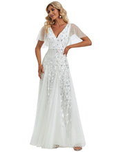 Load image into Gallery viewer, Color=White | Sequin Deep V-Neck A-Line Evening Dress 12