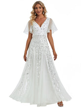 Load image into Gallery viewer, Color=White | Sequin Deep V-Neck A-Line Evening Dress 13