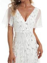 Load image into Gallery viewer, Color=White | Sequin Deep V-Neck A-Line Evening Dress 14