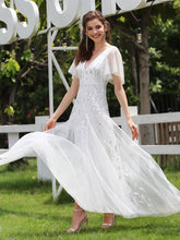 Load image into Gallery viewer, Color=White | Sequin Deep V-Neck A-Line Evening Dress 17