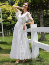 Load image into Gallery viewer, Color=White | Sequin Deep V-Neck A-Line Evening Dress 18