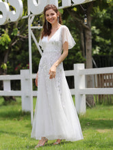 Load image into Gallery viewer, Color=White | Sequin Deep V-Neck A-Line Evening Dress 19