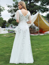 Load image into Gallery viewer, Color=White | Sequin Deep V-Neck A-Line Evening Dress 2