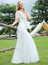Load image into Gallery viewer, Color=White | Sequin Deep V-Neck A-Line Evening Dress 3
