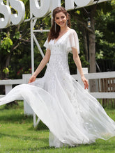 Load image into Gallery viewer, Color=White | Sequin Deep V-Neck A-Line Evening Dress 7