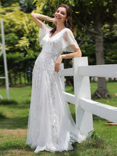 Load image into Gallery viewer, Color=White | Sequin Deep V-Neck A-Line Evening Dress 8