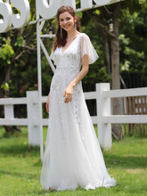Load image into Gallery viewer, Color=White | Sequin Deep V-Neck A-Line Evening Dress 9