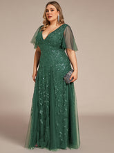 Load image into Gallery viewer, Color=Eucalyptus | Wholesale Pricing Short Sleeve Ruffle Sequin Deep V-Neck A-Line Floor Length Evening Dresses-Eucalyptus 19