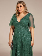 Load image into Gallery viewer, Color=Eucalyptus | Wholesale Pricing Short Sleeve Ruffle Sequin Deep V-Neck A-Line Floor Length Evening Dresses-Eucalyptus 18