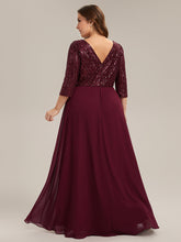 Load image into Gallery viewer, Color=Burgundy | B2B-Exclusive Half Sleeve V-Neck Sequin A-Line Floor Length Evening Dresses-Burgundy 7