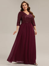Load image into Gallery viewer, Color=Burgundy | B2B-Exclusive Half Sleeve V-Neck Sequin A-Line Floor Length Evening Dresses-Burgundy 9