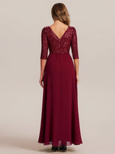 Load image into Gallery viewer, Color=Burgundy | B2B-Exclusive Half Sleeve V-Neck Sequin A-Line Floor Length Evening Dresses-Burgundy 2