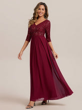 Load image into Gallery viewer, Color=Burgundy | B2B-Exclusive Half Sleeve V-Neck Sequin A-Line Floor Length Evening Dresses-Burgundy 4
