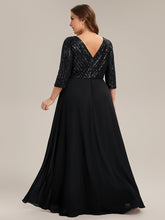 Load image into Gallery viewer, Color=Black | B2B-Exclusive Half Sleeve V-Neck Sequin A-Line Floor Length Evening Dresses-Black 17