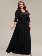 Load image into Gallery viewer, Color=Black | B2B-Exclusive Half Sleeve V-Neck Sequin A-Line Floor Length Evening Dresses-Black 19
