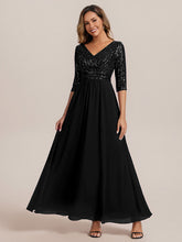 Load image into Gallery viewer, Color=Black | B2B-Exclusive Half Sleeve V-Neck Sequin A-Line Floor Length Evening Dresses-Black 11