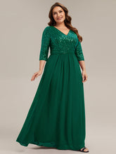 Load image into Gallery viewer, Color=Dark Green | B2B-Exclusive Half Sleeve V-Neck Sequin A-Line Floor Length Evening Dresses-Dark Green 29