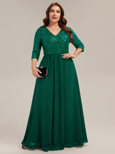 Load image into Gallery viewer, Color=Dark Green | B2B-Exclusive Half Sleeve V-Neck Sequin A-Line Floor Length Evening Dresses-Dark Green 30