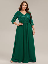 Load image into Gallery viewer, Color=Dark Green | B2B-Exclusive Half Sleeve V-Neck Sequin A-Line Floor Length Evening Dresses-Dark Green 26