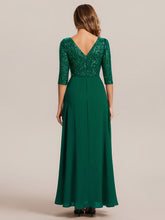 Load image into Gallery viewer, Color=Dark Green | B2B-Exclusive Half Sleeve V-Neck Sequin A-Line Floor Length Evening Dresses-Dark Green 22