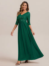 Load image into Gallery viewer, Color=Dark Green | B2B-Exclusive Half Sleeve V-Neck Sequin A-Line Floor Length Evening Dresses-Dark Green 24