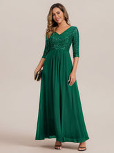 Load image into Gallery viewer, Color=Dark Green | B2B-Exclusive Half Sleeve V-Neck Sequin A-Line Floor Length Evening Dresses-Dark Green 25