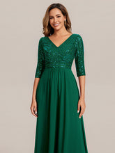Load image into Gallery viewer, Color=Dark Green | B2B-Exclusive Half Sleeve V-Neck Sequin A-Line Floor Length Evening Dresses-Dark Green 23