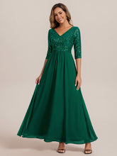 Load image into Gallery viewer, Color=Dark Green | B2B-Exclusive Half Sleeve V-Neck Sequin A-Line Floor Length Evening Dresses-Dark Green 21