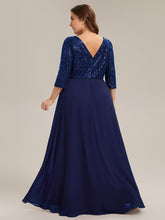 Load image into Gallery viewer, Color=Navy Blue | B2B-Exclusive Half Sleeve V-Neck Sequin A-Line Floor Length Evening Dresses-Navy Blue 37