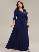 Load image into Gallery viewer, Color=Navy Blue | B2B-Exclusive Half Sleeve V-Neck Sequin A-Line Floor Length Evening Dresses-Navy Blue 39